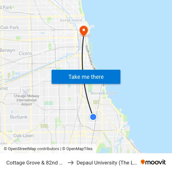 Cottage Grove & 82nd Street (North) to Depaul University (The Loop Campus) map