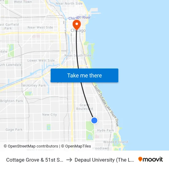 Cottage Grove & 51st Street (North) to Depaul University (The Loop Campus) map