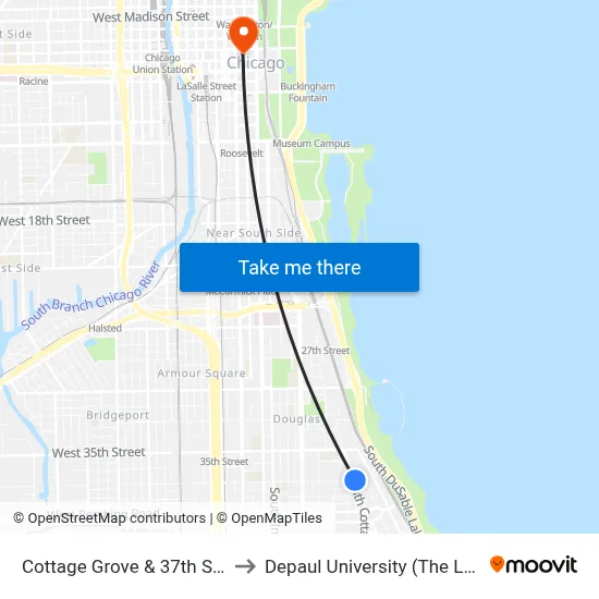 Cottage Grove & 37th Street (North) to Depaul University (The Loop Campus) map