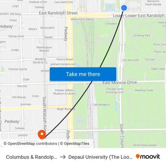 Columbus & Randolph (North) to Depaul University (The Loop Campus) map