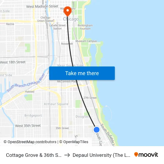 Cottage Grove & 36th Street (South) to Depaul University (The Loop Campus) map
