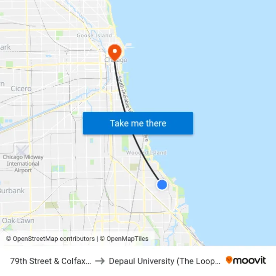 79th Street & Colfax (West) to Depaul University (The Loop Campus) map
