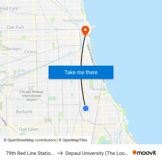 79th Red Line Station (West) to Depaul University (The Loop Campus) map