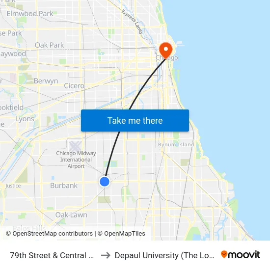 79th Street & Central Park (East) to Depaul University (The Loop Campus) map