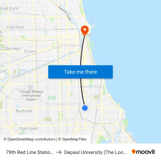 79th Red Line Station (East) to Depaul University (The Loop Campus) map