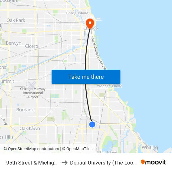 95th Street & Michigan (East) to Depaul University (The Loop Campus) map