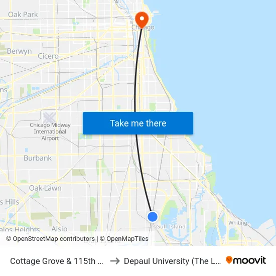 Cottage Grove & 115th Street (South) to Depaul University (The Loop Campus) map