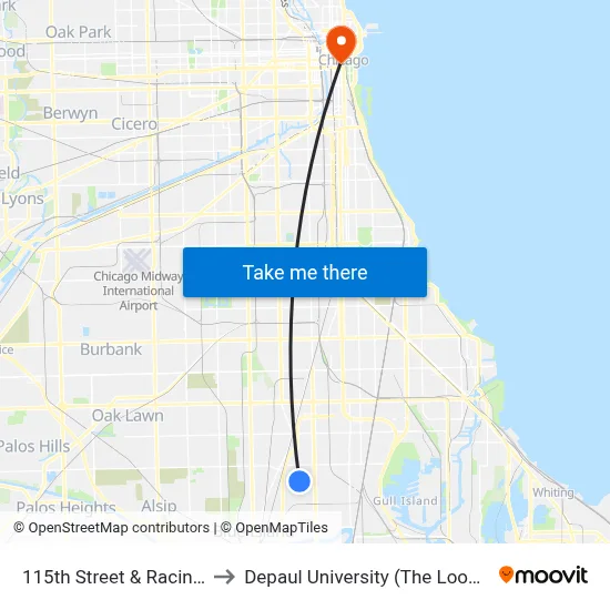 115th Street & Racine (East) to Depaul University (The Loop Campus) map
