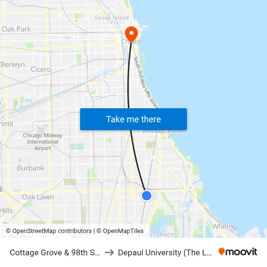 Cottage Grove & 98th Street (North) to Depaul University (The Loop Campus) map