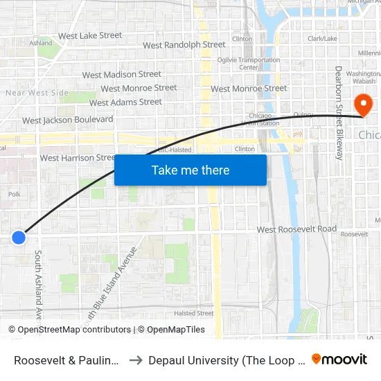 Roosevelt & Paulina (East) to Depaul University (The Loop Campus) map
