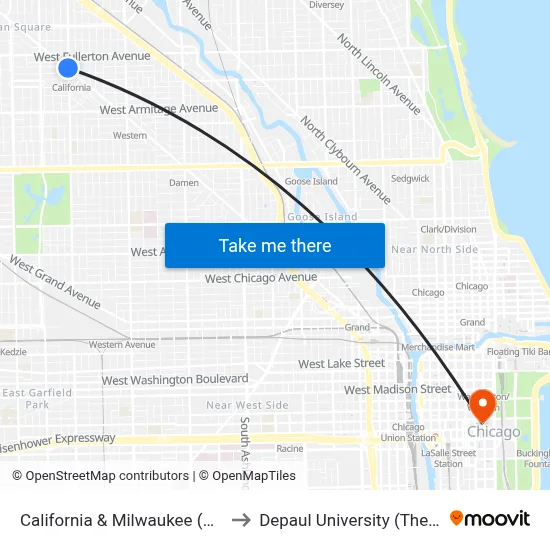 California & Milwaukee (Blue Line) (South) to Depaul University (The Loop Campus) map