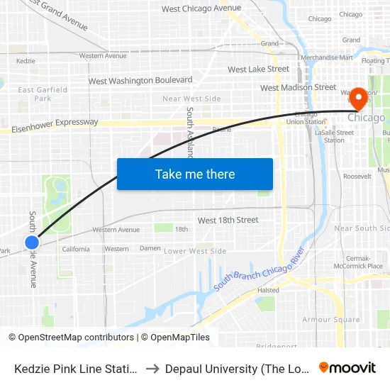 Kedzie Pink Line Station (South) to Depaul University (The Loop Campus) map
