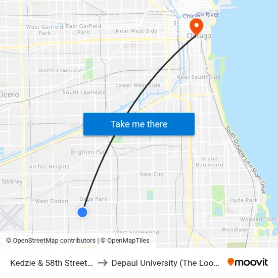 Kedzie & 58th Street (South) to Depaul University (The Loop Campus) map