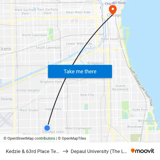 Kedzie & 63rd Place Terminal (East) to Depaul University (The Loop Campus) map