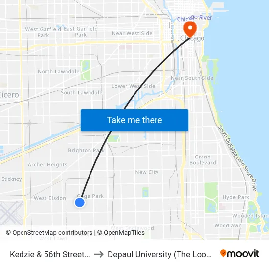 Kedzie & 56th Street (North) to Depaul University (The Loop Campus) map