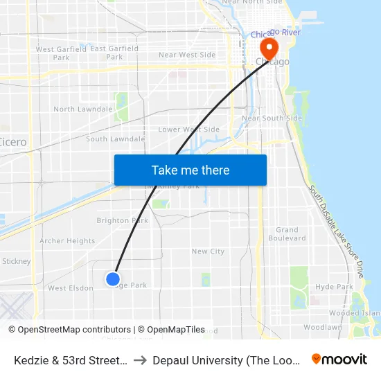 Kedzie & 53rd Street (North) to Depaul University (The Loop Campus) map