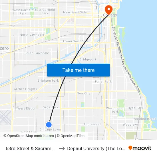 63rd Street & Sacramento (West) to Depaul University (The Loop Campus) map