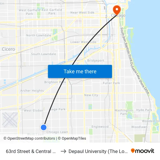 63rd Street & Central Park (West) to Depaul University (The Loop Campus) map