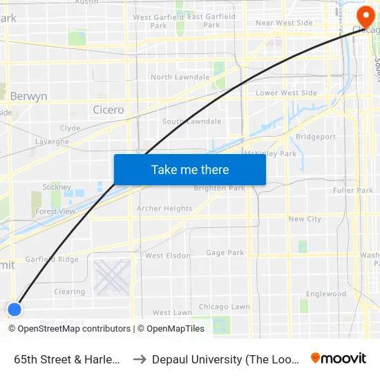 65th Street & Harlem (West) to Depaul University (The Loop Campus) map
