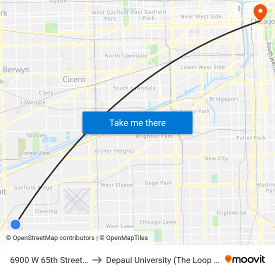 6900 W 65th Street (East) to Depaul University (The Loop Campus) map