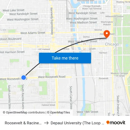 Roosevelt & Racine (West) to Depaul University (The Loop Campus) map