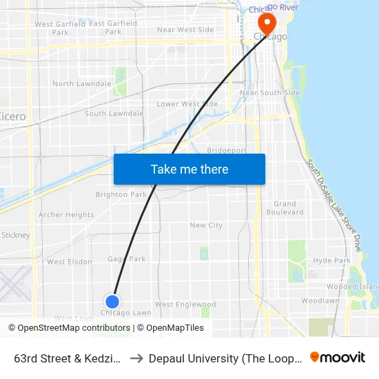 63rd Street & Kedzie (East) to Depaul University (The Loop Campus) map