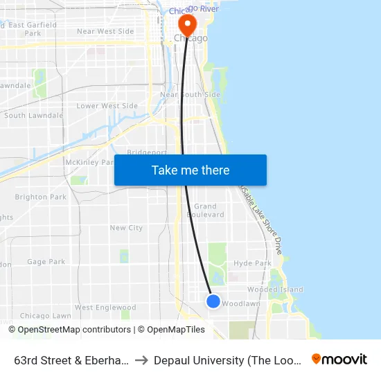 63rd Street & Eberhart (East) to Depaul University (The Loop Campus) map