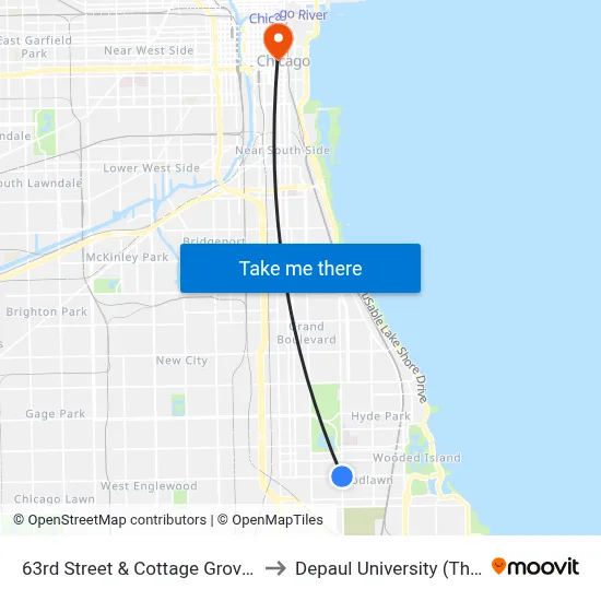 63rd Street & Cottage Grove (Green Line) (East) to Depaul University (The Loop Campus) map