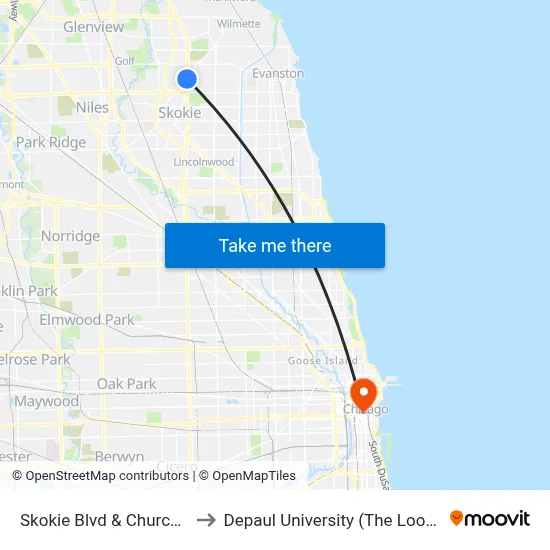 Skokie Blvd & Church (South) to Depaul University (The Loop Campus) map