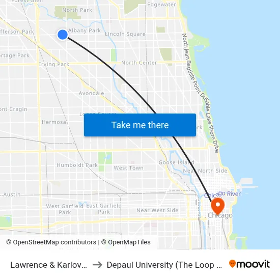 Lawrence & Karlov (East) to Depaul University (The Loop Campus) map