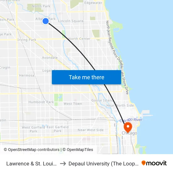 Lawrence & St. Louis (East) to Depaul University (The Loop Campus) map