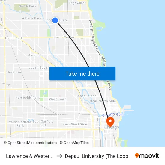 Lawrence & Western (East) to Depaul University (The Loop Campus) map