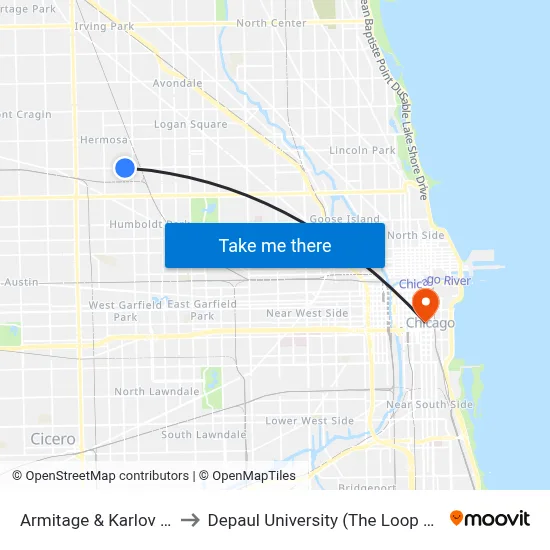 Armitage & Karlov (East) to Depaul University (The Loop Campus) map