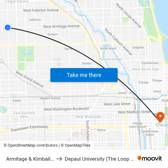 Armitage & Kimball (East) to Depaul University (The Loop Campus) map