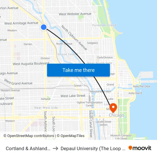 Cortland & Ashland (East) to Depaul University (The Loop Campus) map