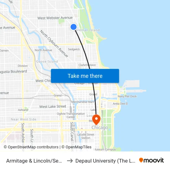 Armitage & Lincoln/Sedgwick (East) to Depaul University (The Loop Campus) map