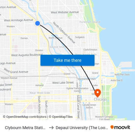 Clybourn Metra Station (West) to Depaul University (The Loop Campus) map