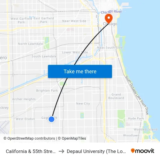 California & 55th Street (North) to Depaul University (The Loop Campus) map