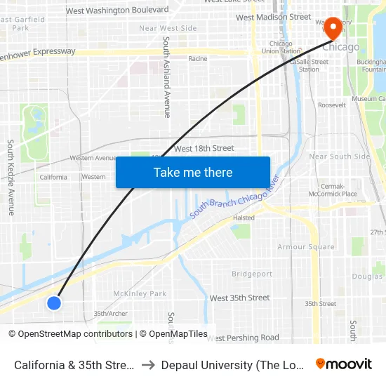 California & 35th Street (North) to Depaul University (The Loop Campus) map
