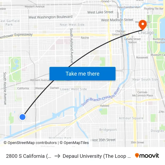 2800 S California (North) to Depaul University (The Loop Campus) map