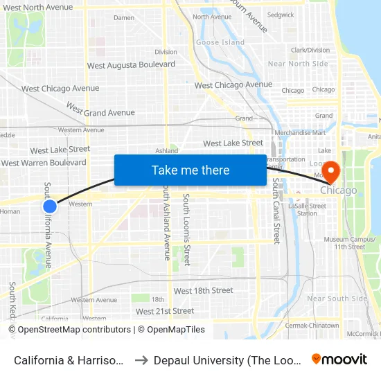 California & Harrison (North) to Depaul University (The Loop Campus) map