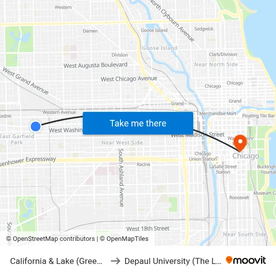 California & Lake (Green Line) (North) to Depaul University (The Loop Campus) map