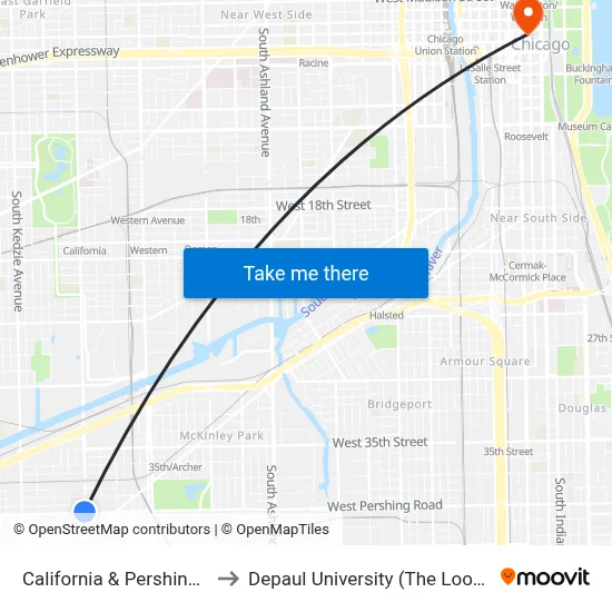 California & Pershing (South) to Depaul University (The Loop Campus) map