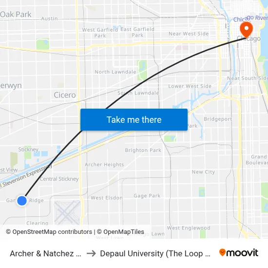 Archer & Natchez (East) to Depaul University (The Loop Campus) map