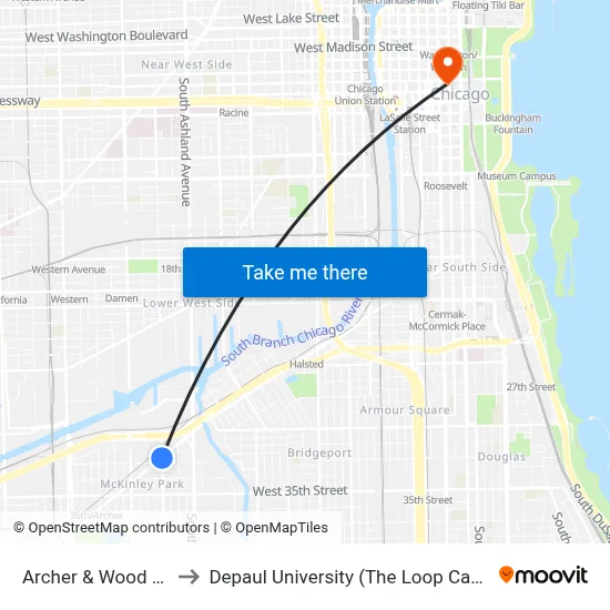 Archer & Wood (Ne) to Depaul University (The Loop Campus) map