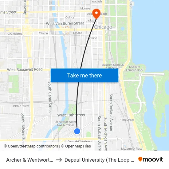 Archer & Wentworth (Sw) to Depaul University (The Loop Campus) map