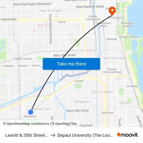 Leavitt & 35th Street (South) to Depaul University (The Loop Campus) map