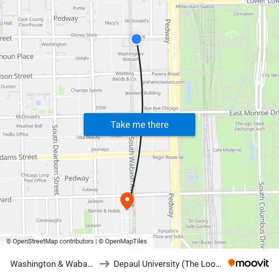 Washington & Wabash (East) to Depaul University (The Loop Campus) map