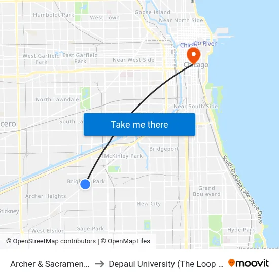 Archer & Sacramento (Sw) to Depaul University (The Loop Campus) map