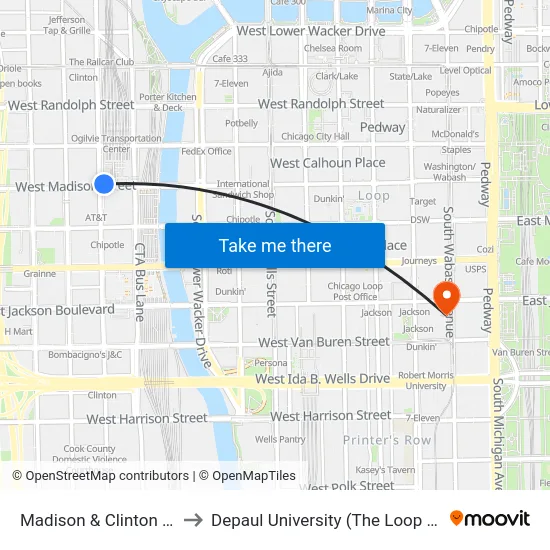 Madison & Clinton (West) to Depaul University (The Loop Campus) map